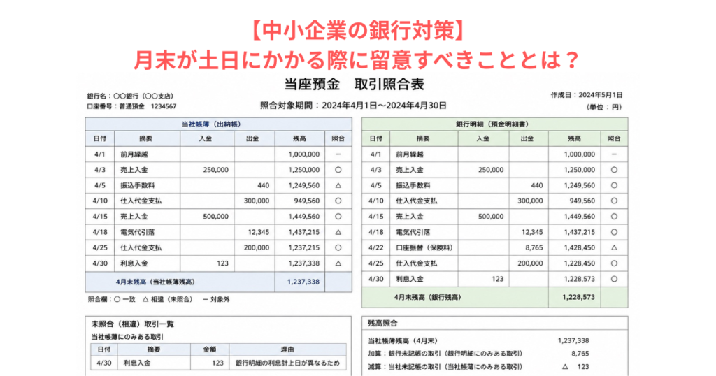 【中小企業の銀行対策】月末が土日にかかる際に留意すべきこととは？